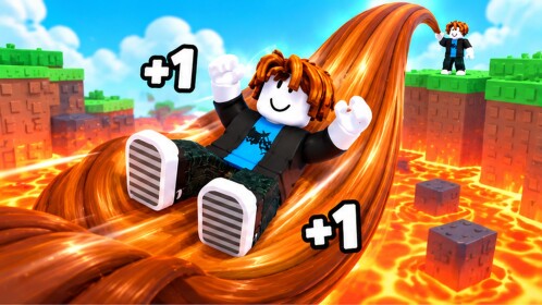 +1 Hair Escape art of a character riding a giant strand of hair above lava drops toward the next platform